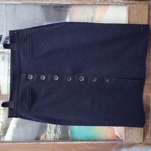 Ann Taylor Factory Dark Blue Denim Pencil Skirt W/Faux Button Front Size 10